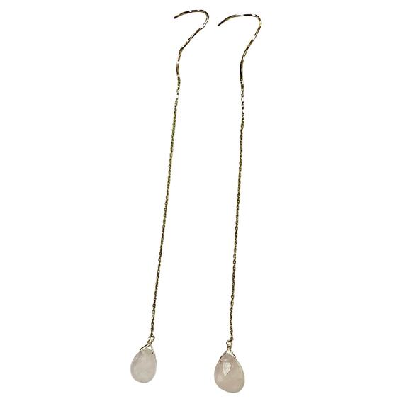 ete Rose Quartz 10K gold earrings*HOT dangle earrings! - Picture 1 of 4